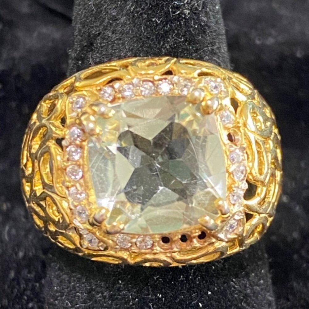 Ring Aquamarine CZ Cubic Zirconia Size 7 Women Sterling Silver 925 Gold Over Sil